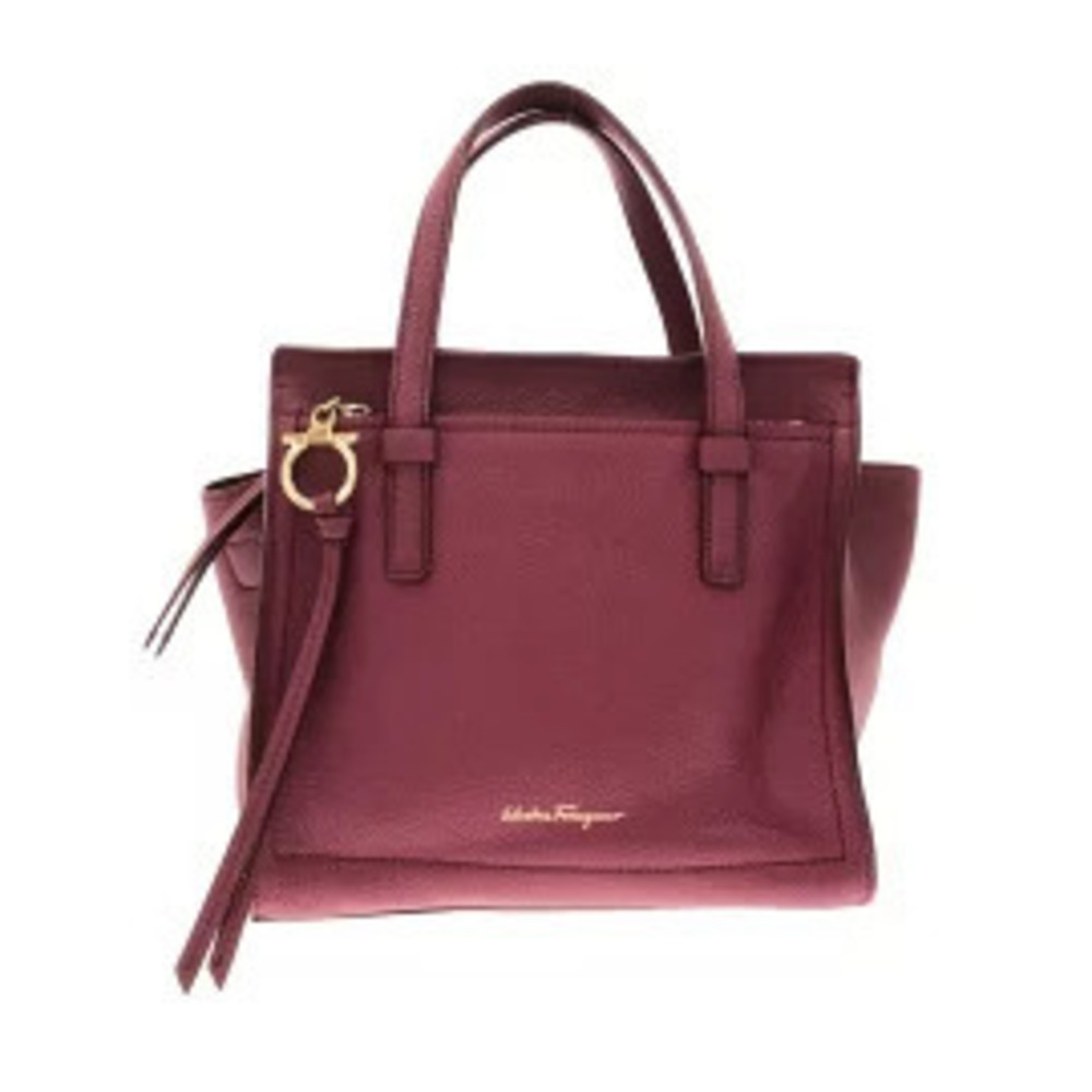 Salvatore Ferragamo Amy Gancini Handbag Bordeaux Purple Brown Leather